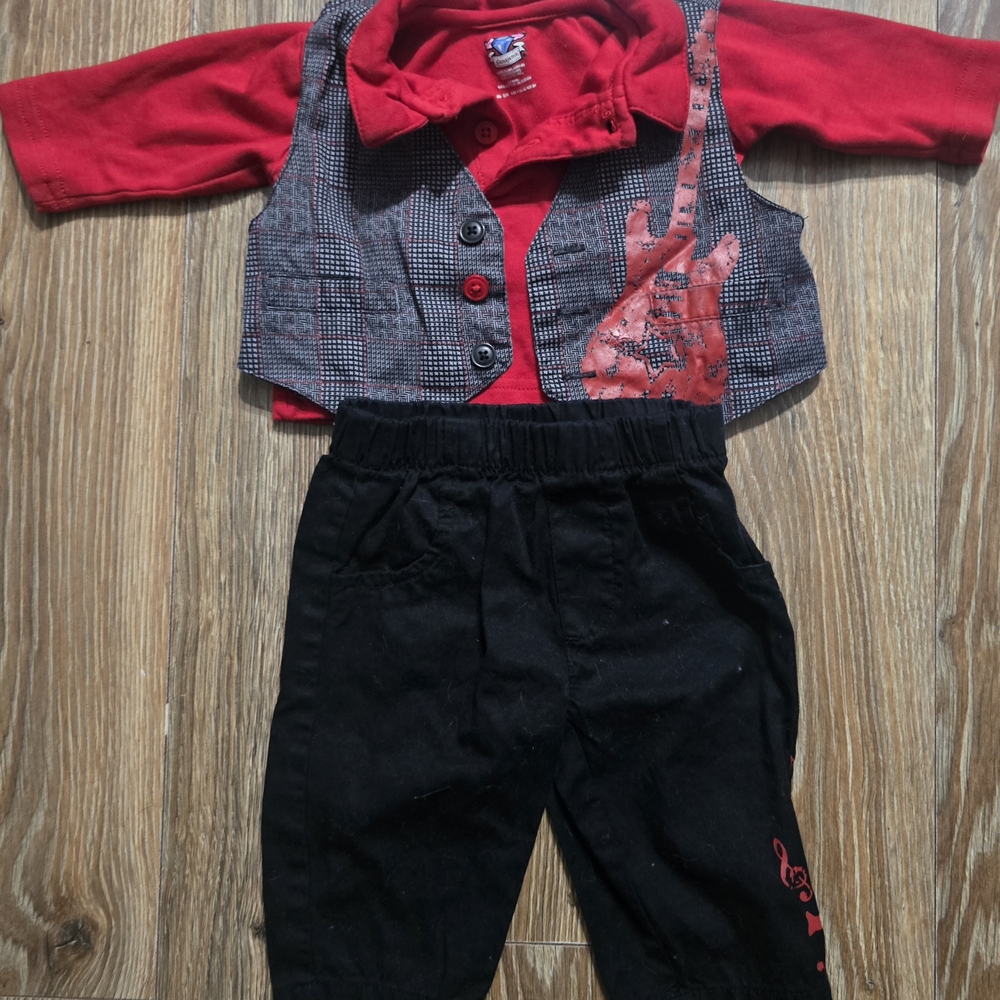 Red and Black Baby Outfit with Vest